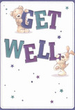 This get well card offers a bright, optimistic mood thanks to the joyful depiction of a teddy bear and floppy-eared puppy, each playfully interacting with bold, colourful 'Get Well' lettering. Indigo and teal hues stand out against the soft cream-white backdrop, their vibrancy harmonising with scattered stars that glimmer in shades of blue and purple-much like the dapples of light across Mortlake's village greens. The illustrated textures are so inviting-the bear's downy fur and the puppy's gentle ears appear almost tangible, evoking the sense of calm comfort that characterises our bespoke arrangements. The scene is imbued with warmth, reminding me of the care poured into every bouquet sent from our Mortlake shop, whether for a friend on Vineyard Path or a loved one in recovery elsewhere in SW14. This card isn't just a message; it's a heartfelt moment of support, a visual embrace crafted to uplift and encourage, carrying with it the same sincerity and friendliness we offer with every delivery.